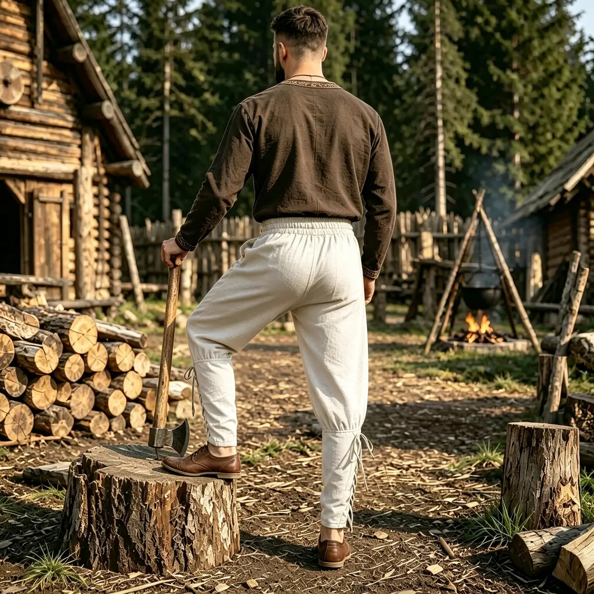 WISHU Men's Medieval Renaissance Pirate Pants White | Loose, Cotton Blend, Renaissance Costume (M) - view 6