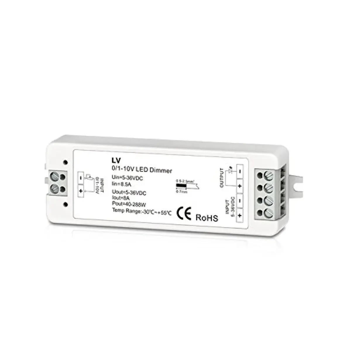 Nutbro 0-10V LED Dimmer Driver 8A 288W 5-36VDC | Flickerless PWM Dimming for Single Color LED Lamps - main product image