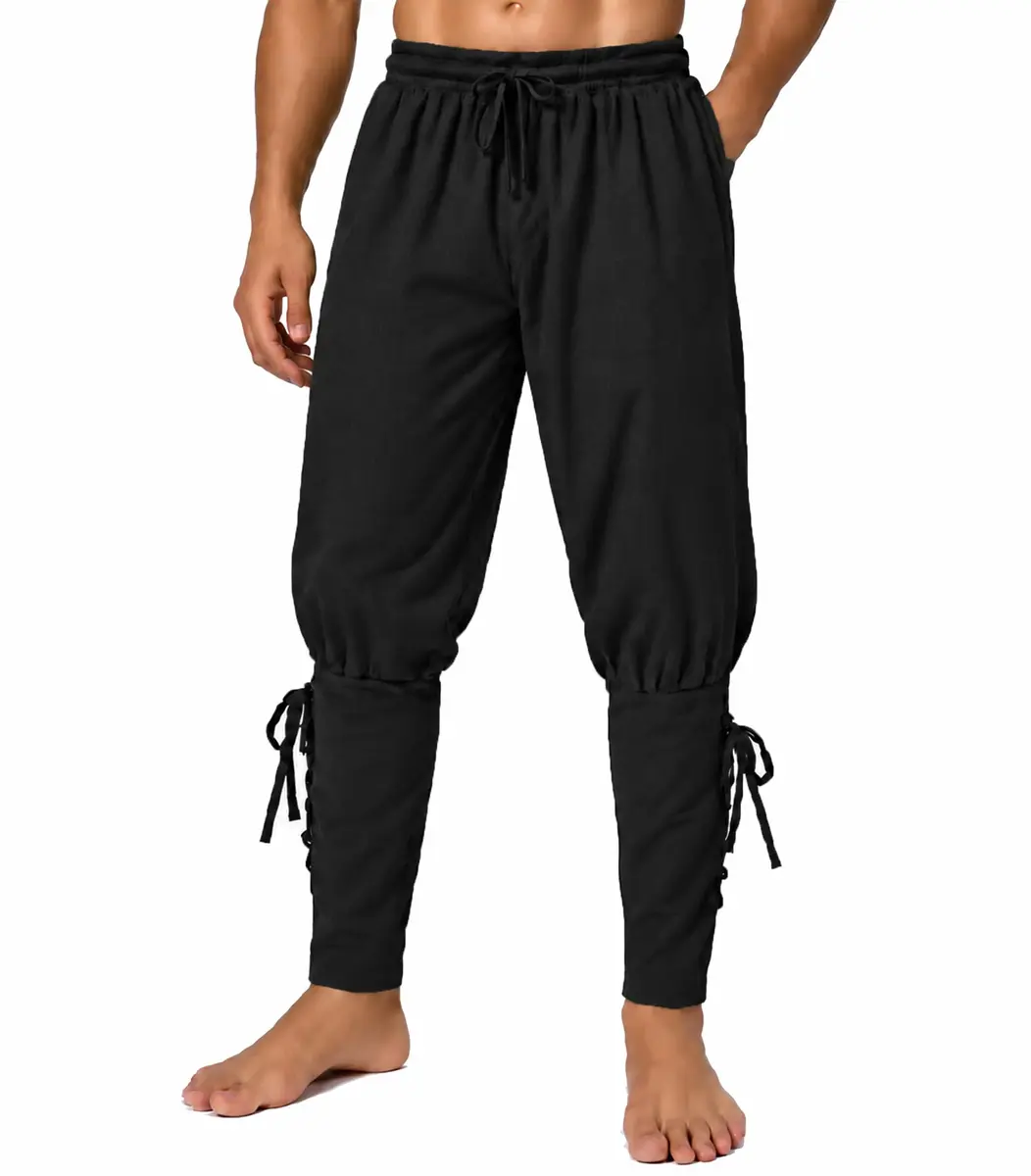 WISHU Men's Medieval Renaissance Pirate Pants Large | Classic Renaissance Costume with Lace-up Cuffs - main product image