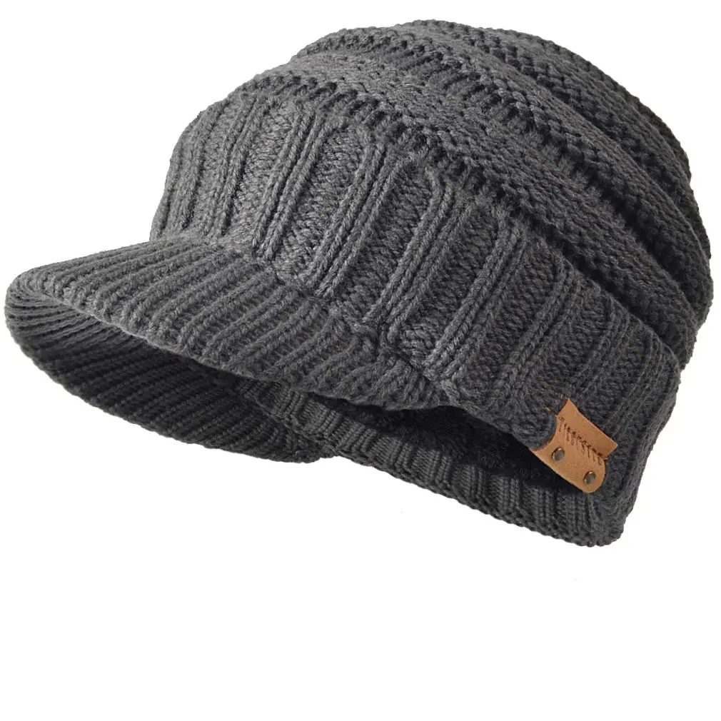 FORBUSITE Men Knit Beanie Visor Cap for Winter Women Thick Beanie with A Brim Grey | Unisex Chunky Visor for Cold Weather - main product image