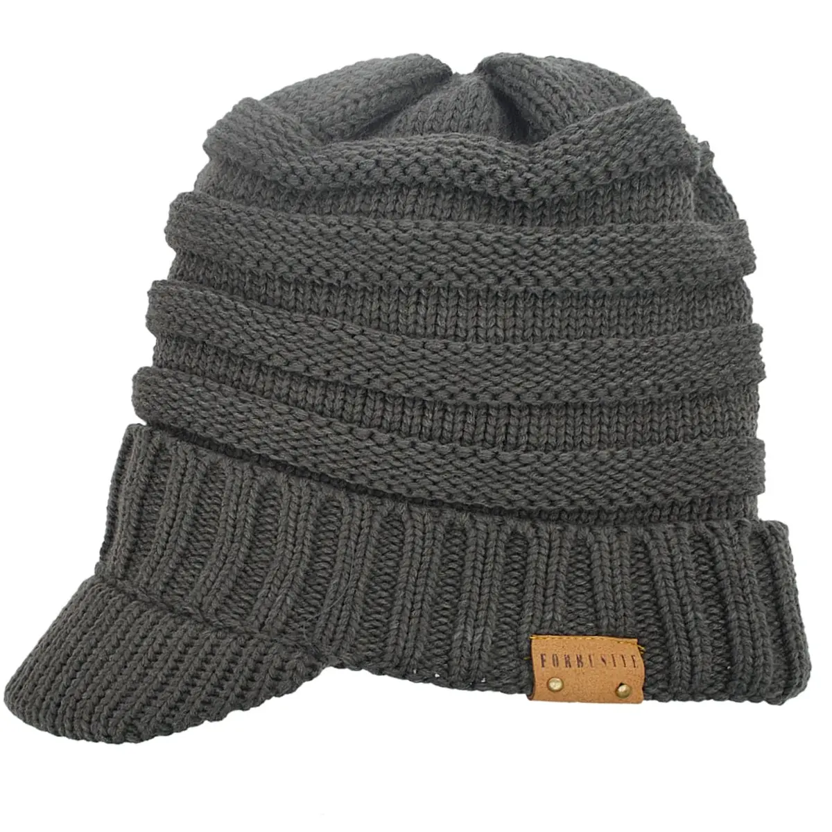 FORBUSITE Men Knit Beanie Visor Cap for Winter Women Thick Beanie with A Brim Grey | Unisex Chunky Visor for Cold Weather - view 3