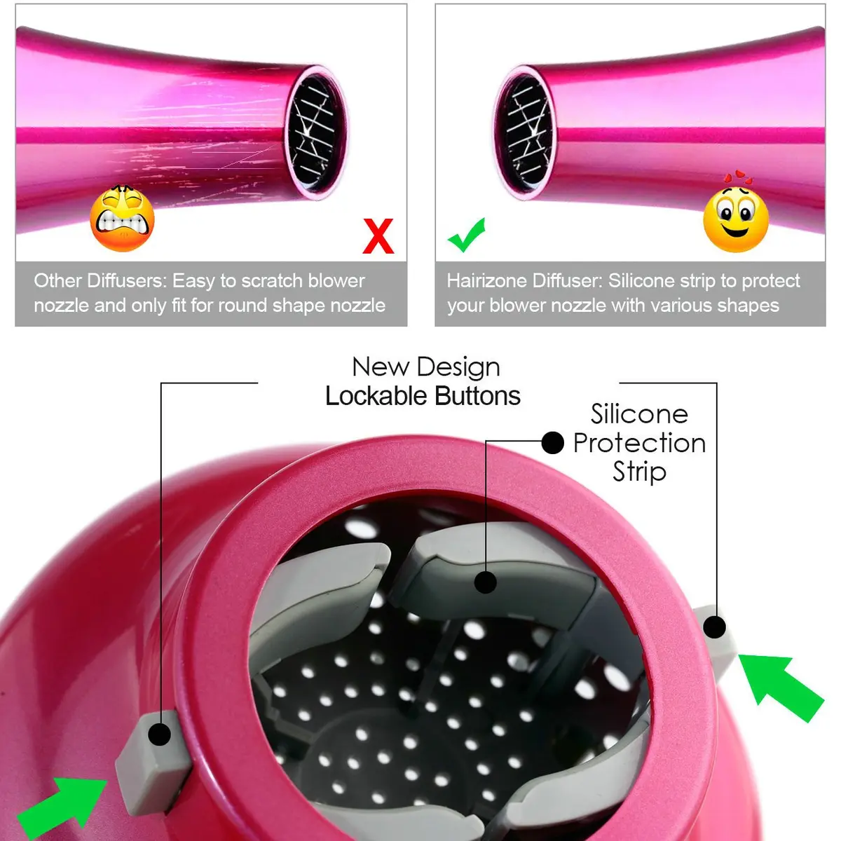 Hairizone Universal Hair Diffuser Attachment for Curly Hair, Roseo, 15.6cm (6 Inch) Diameter - view 9