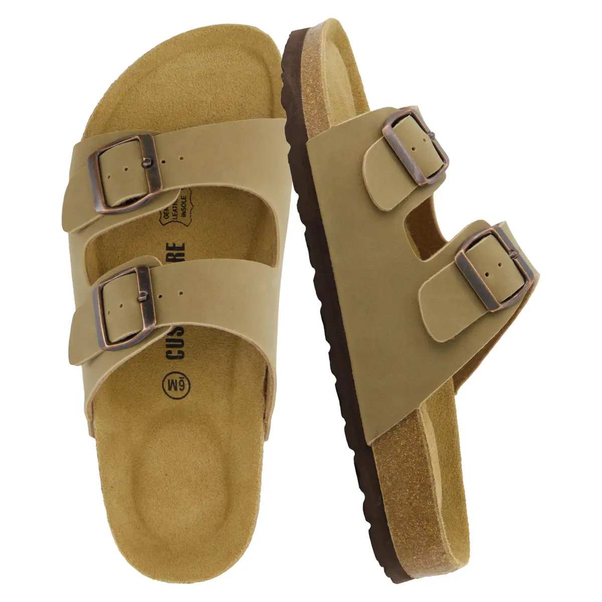 CUSHIONAIRE Lane Cork Slide Women's Sandals, Comfortable Sandals for Women, Taupe 7.5 | Supportive Cork Footbed & Casual Style - main product image