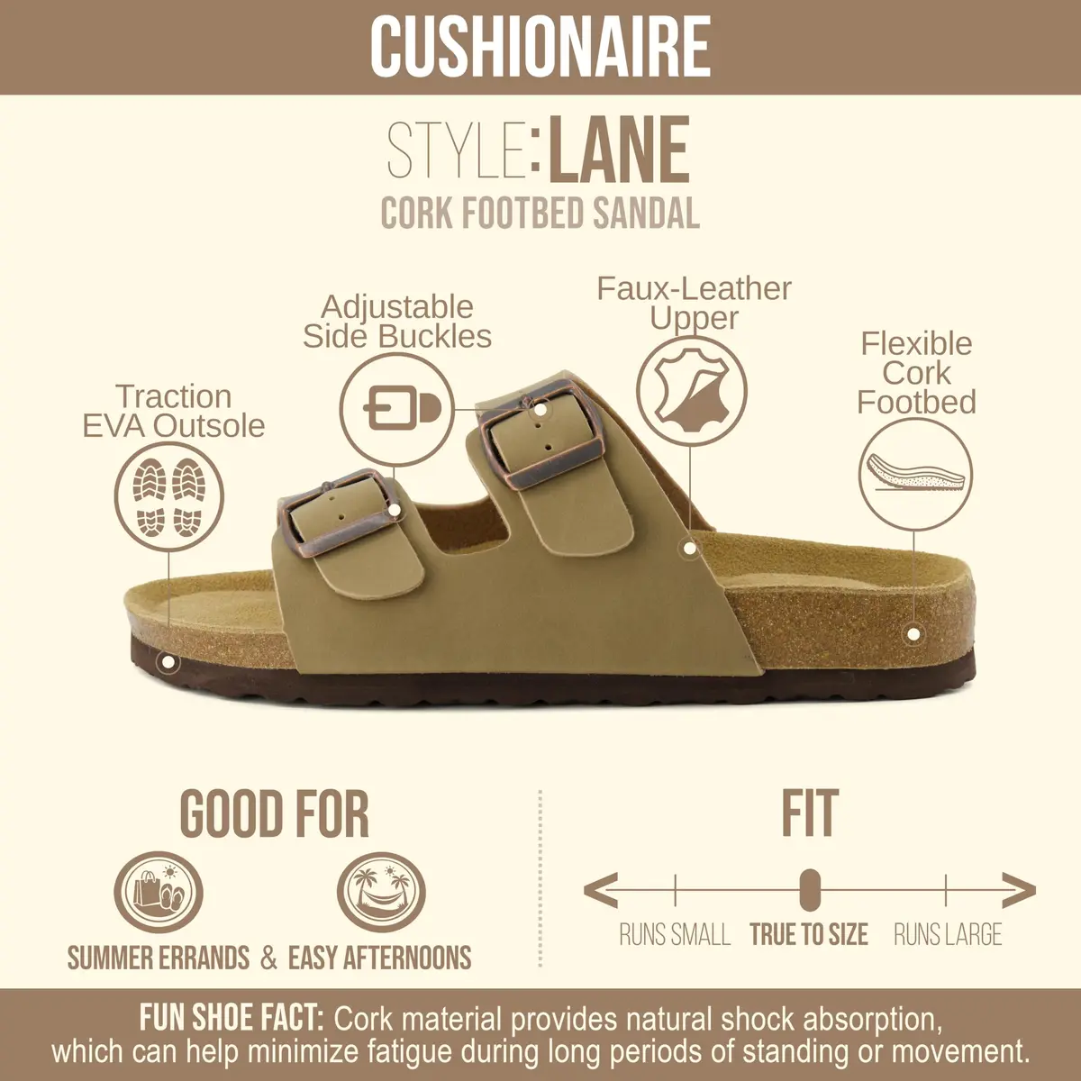 CUSHIONAIRE Lane Cork Slide Women's Sandals, Comfortable Sandals for Women, Taupe 7.5 | Supportive Cork Footbed & Casual Style - view 4