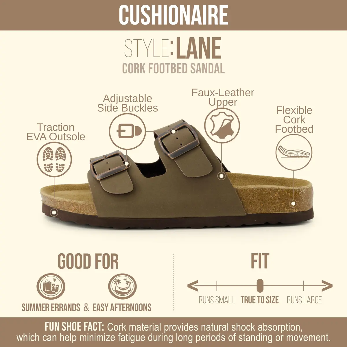 CUSHIONAIRE Lane Cork Slide Women's Sandals, Comfortable Sandals for Women, Brown 11 | Cushioned Cork Footbed for All-Day Comfort - view 4