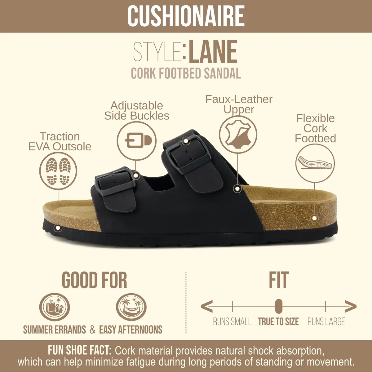 CUSHIONAIRE Lane Cork Slide Women's Sandals | Comfortable, Faux Leather, Black 8 - view 4