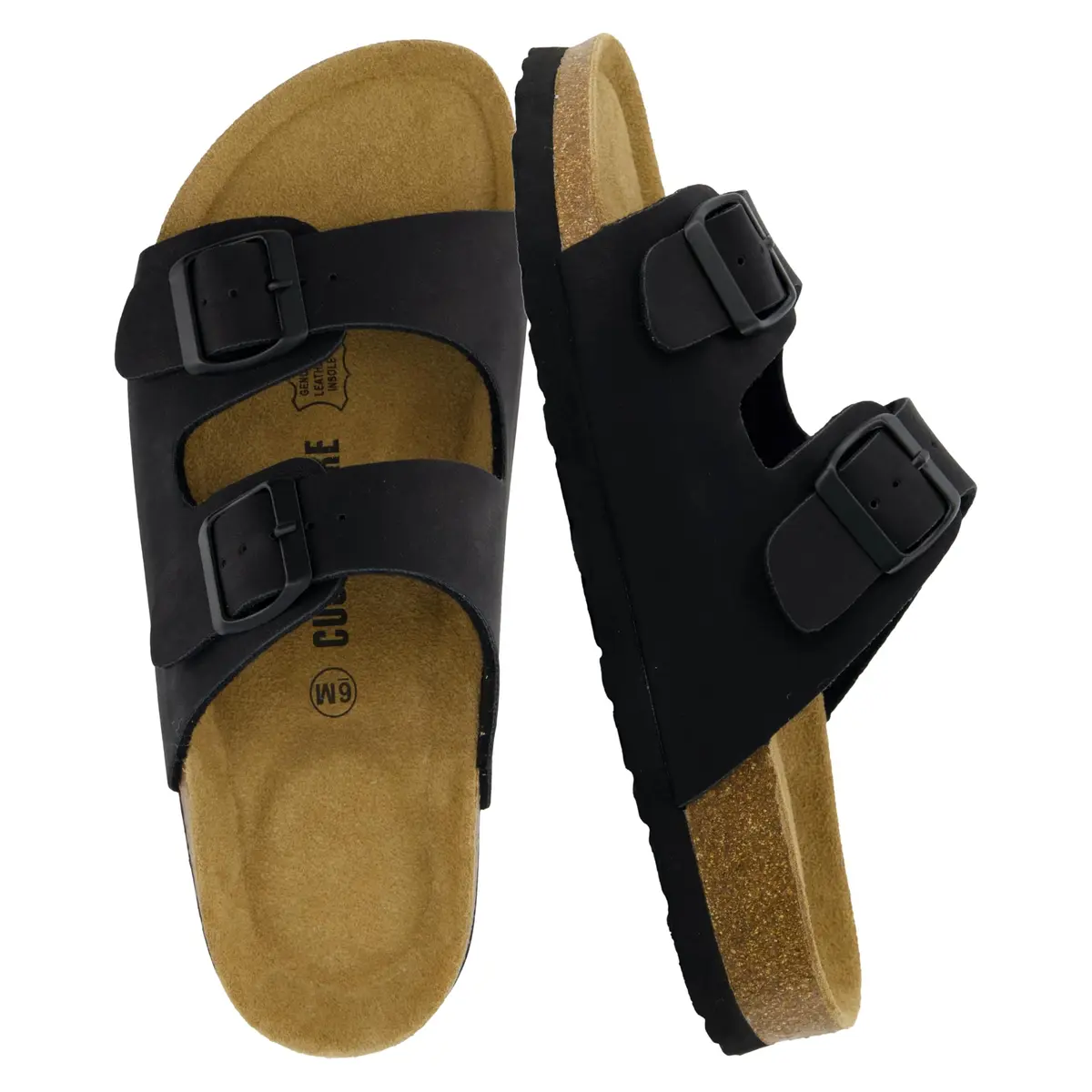 CUSHIONAIRE Lane Cork Slide Women's Sandals | Comfortable, Faux Leather, Black 8 - main product image