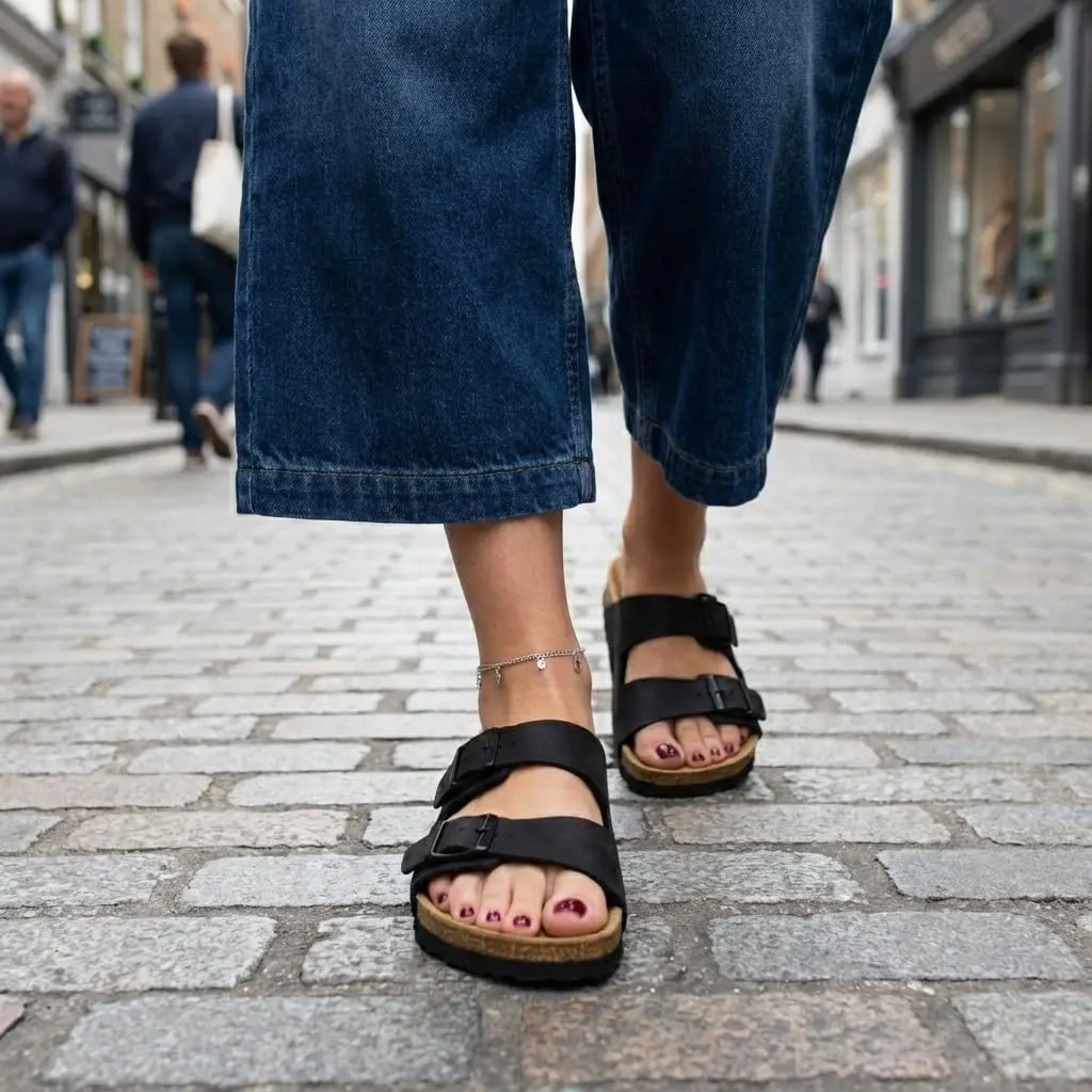 CUSHIONAIRE Lane Cork Slide Women's Sandals | Comfortable, Faux Leather, Black 8 - view 2