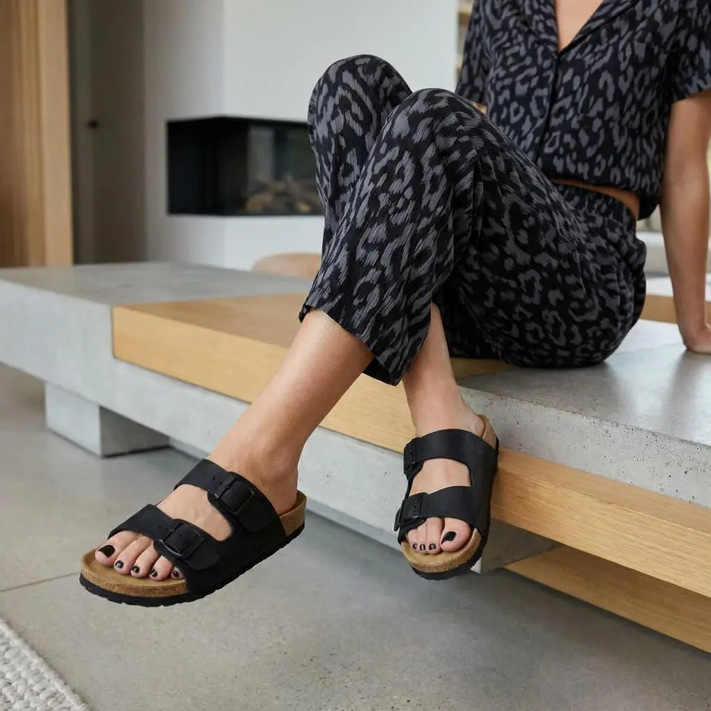 CUSHIONAIRE Lane Cork Slide Women's Sandals | Comfortable, Faux Leather, Black 8 - view 3