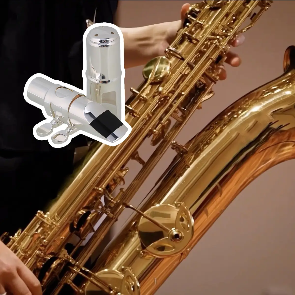 Yibuy Silver Brass #6 E-flat Alto Saxophone Mouthpiece with Cap Ligature | Balanced Tone for Professionals & Beginners - view 2