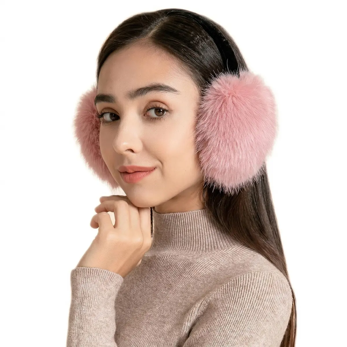 ZLYC Women Girls Winter Faux Fur Earmuffs Pink | Adjustable & Soft for Cold Weather - main product image