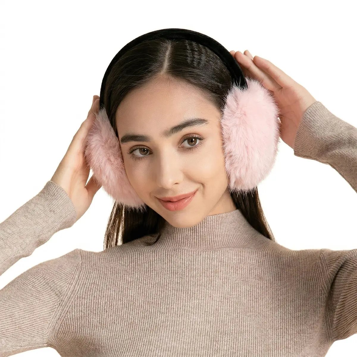 ZLYC Women Girls Winter Faux Fur Earmuffs Pink | Adjustable & Soft for Cold Weather - view 2