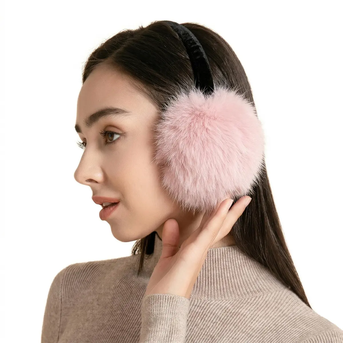 ZLYC Women Girls Winter Faux Fur Earmuffs Pink | Adjustable & Soft for Cold Weather - view 3