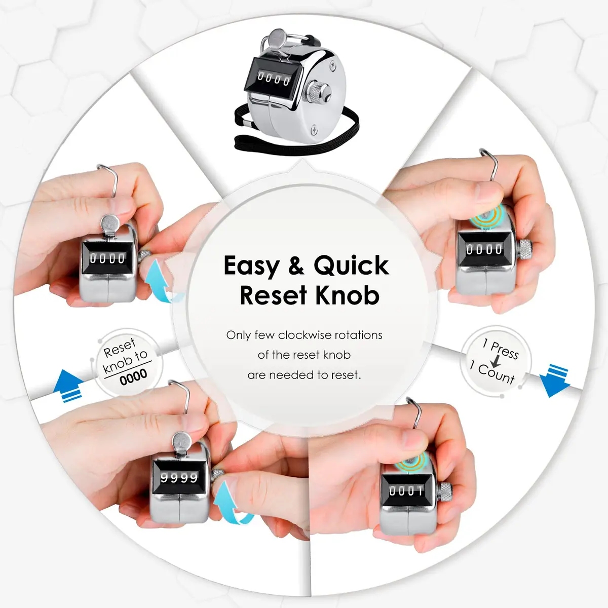 KTRIO Mechanical Handheld Tally Counter 1Pack | Battery-Free 4-Digit Clicker for Sports & Events - view 6