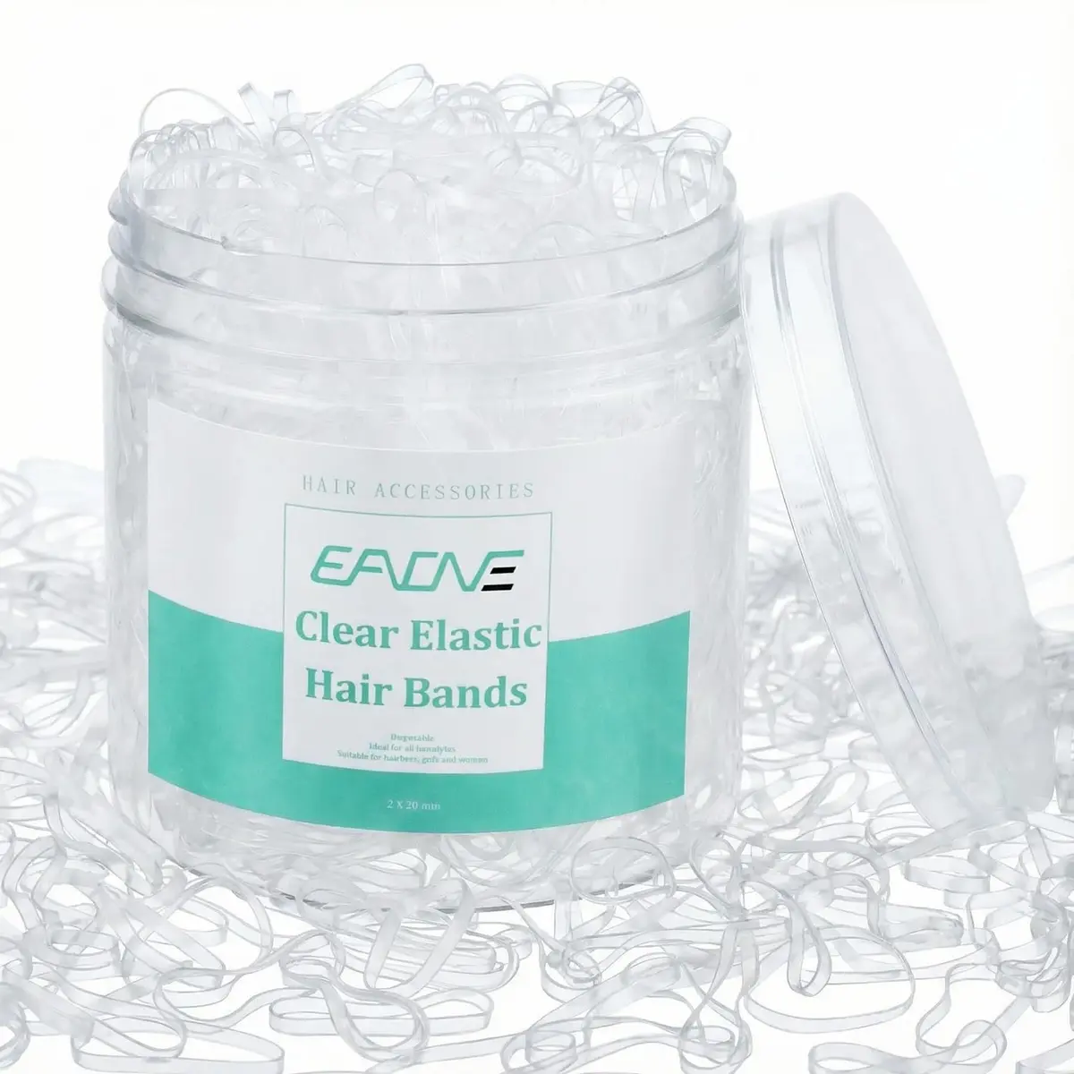 EAONE Clear Elastic Hair Rubber Bands, 1500pcs | No Damage Tiny Hair Ties for Women Girls, 20mm Diameter - main product image