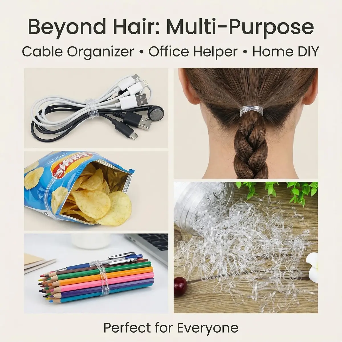 EAONE Clear Elastic Hair Rubber Bands, 1500pcs | No Damage Tiny Hair Ties for Women Girls, 20mm Diameter - view 6