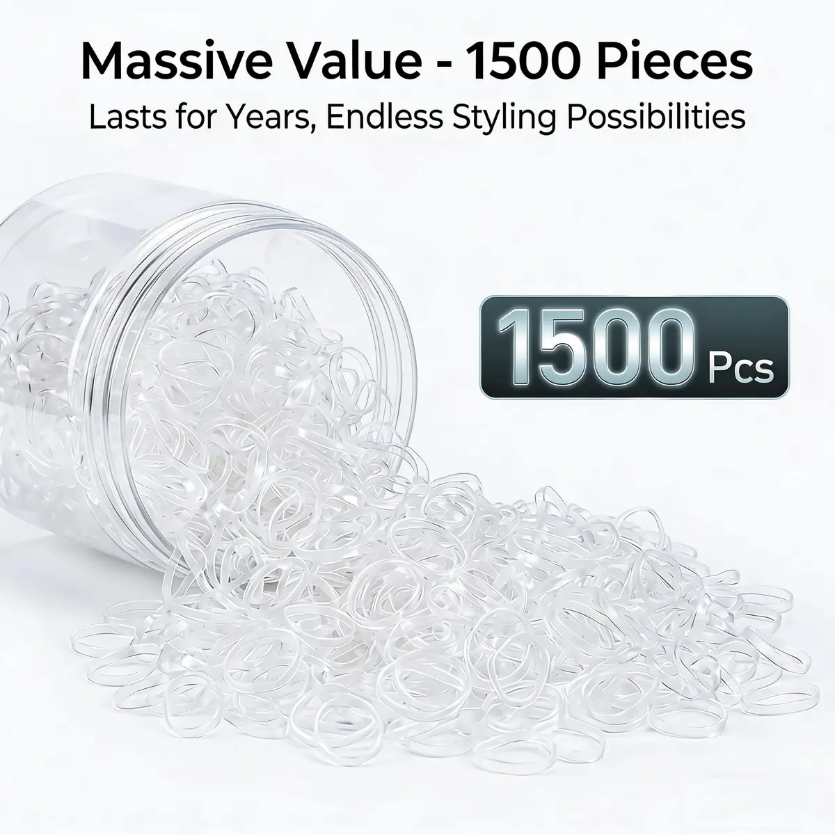 EAONE Clear Elastic Hair Rubber Bands, 1500pcs | No Damage Tiny Hair Ties for Women Girls, 20mm Diameter - view 3