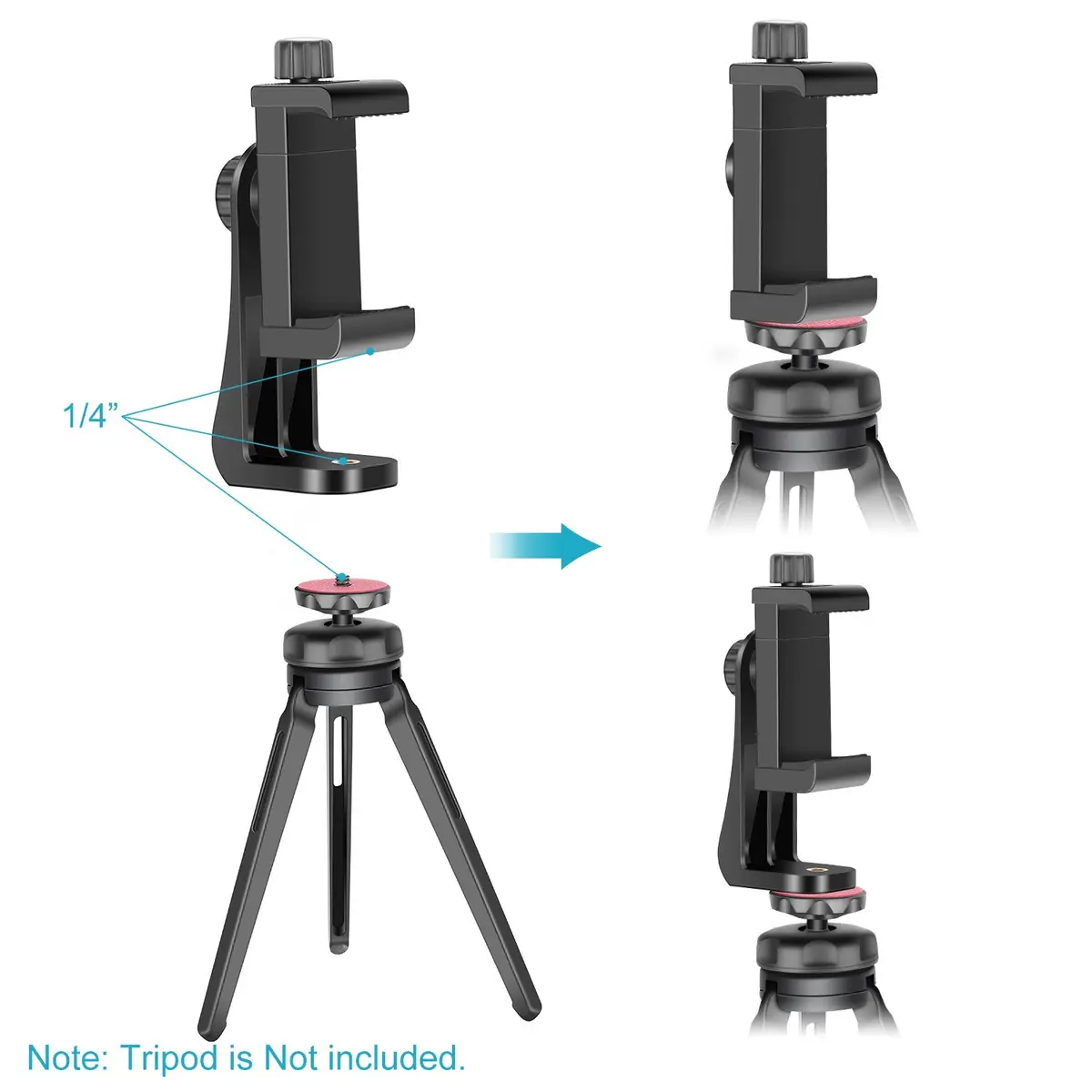 NEEWER Smartphone Holder Phone Tripod Mount Compatible with iPhone Android | 360° Rotation & Detachable Clip - view 3