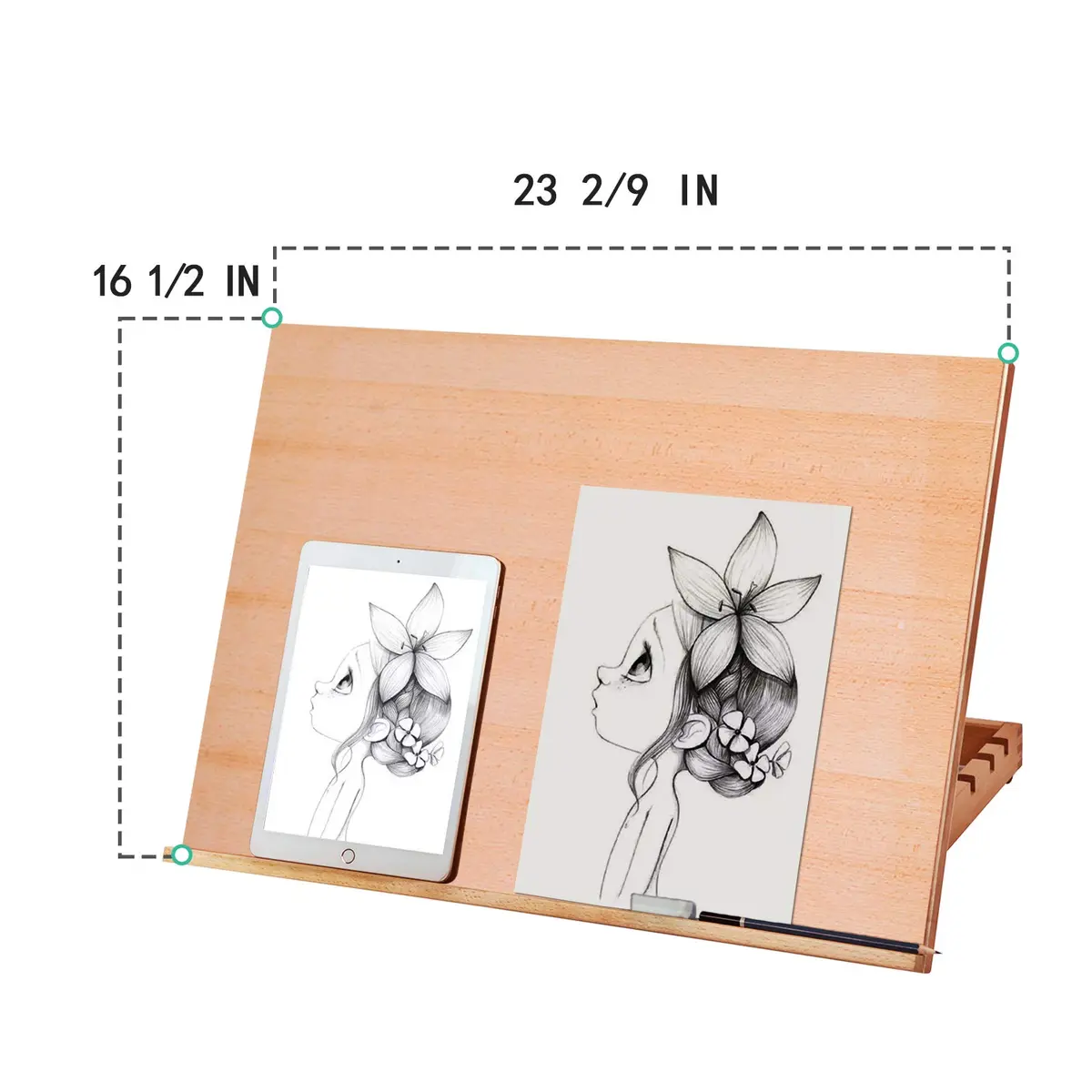 Falling in Art Large 5-Position Wood Drafting Table Easel Drawing &Sketching Board | Adjustable Angles for Artists (70-120 chars) - view 3