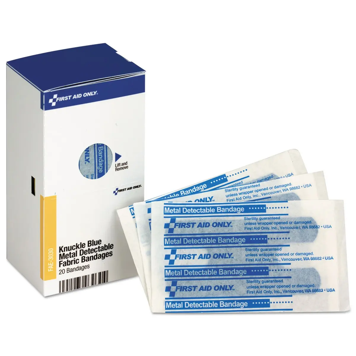 First Aid Only FAE-3030 SmartCompliance Refill Blue Metal Detectable Knuckle Bandages | Latex-Free, 20 Count - main product image