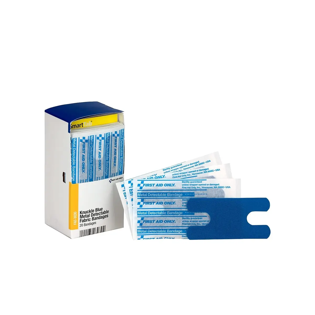 First Aid Only FAE-3030 SmartCompliance Refill Blue Metal Detectable Knuckle Bandages | Latex-Free, 20 Count - view 2