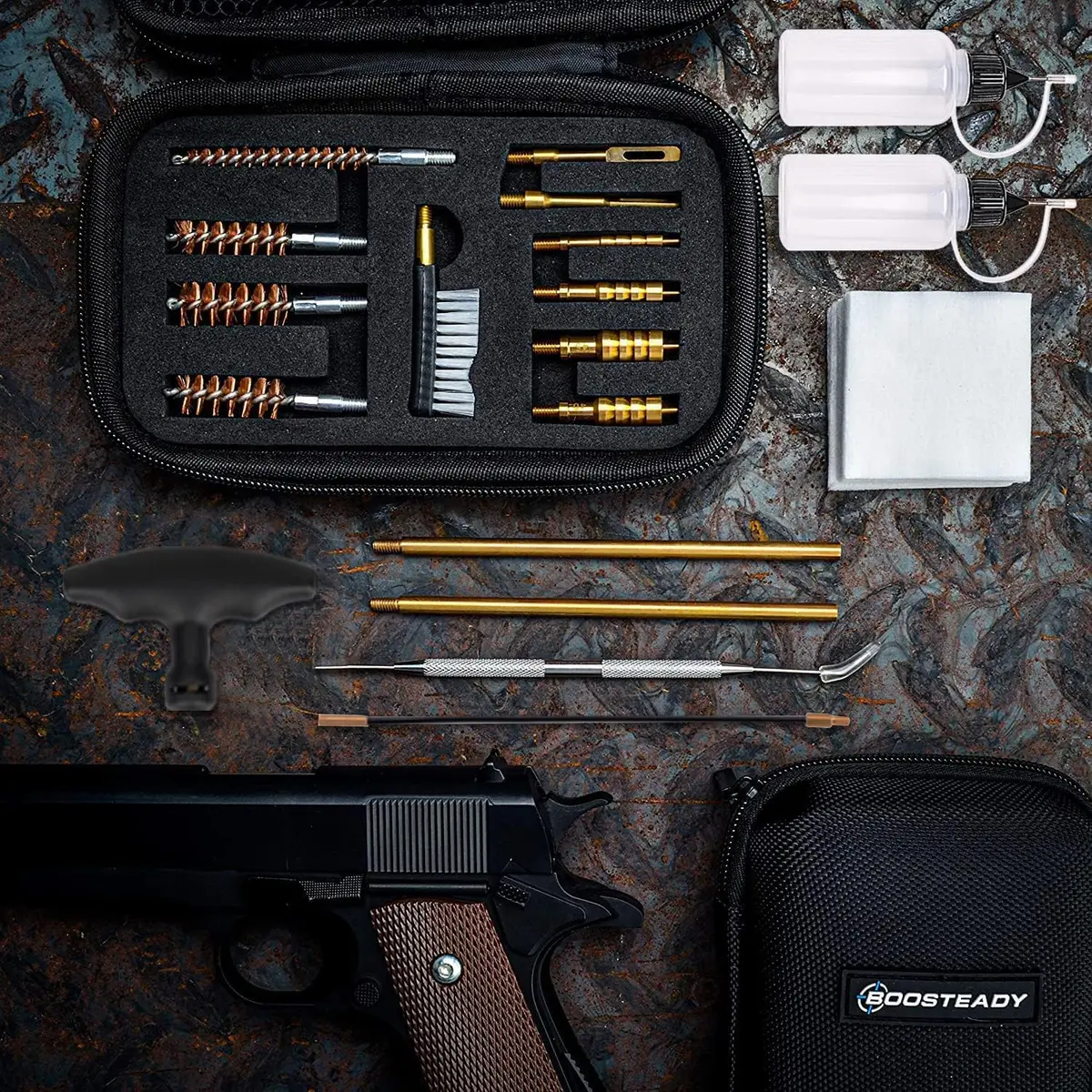 BOOSTEADY Universal Handgun Cleaning kit .22,.357,.38,9mm,.45 Caliber Pistol Cleaning Kit Bronze Bore Brush and Brass Jag Adapter - view 3