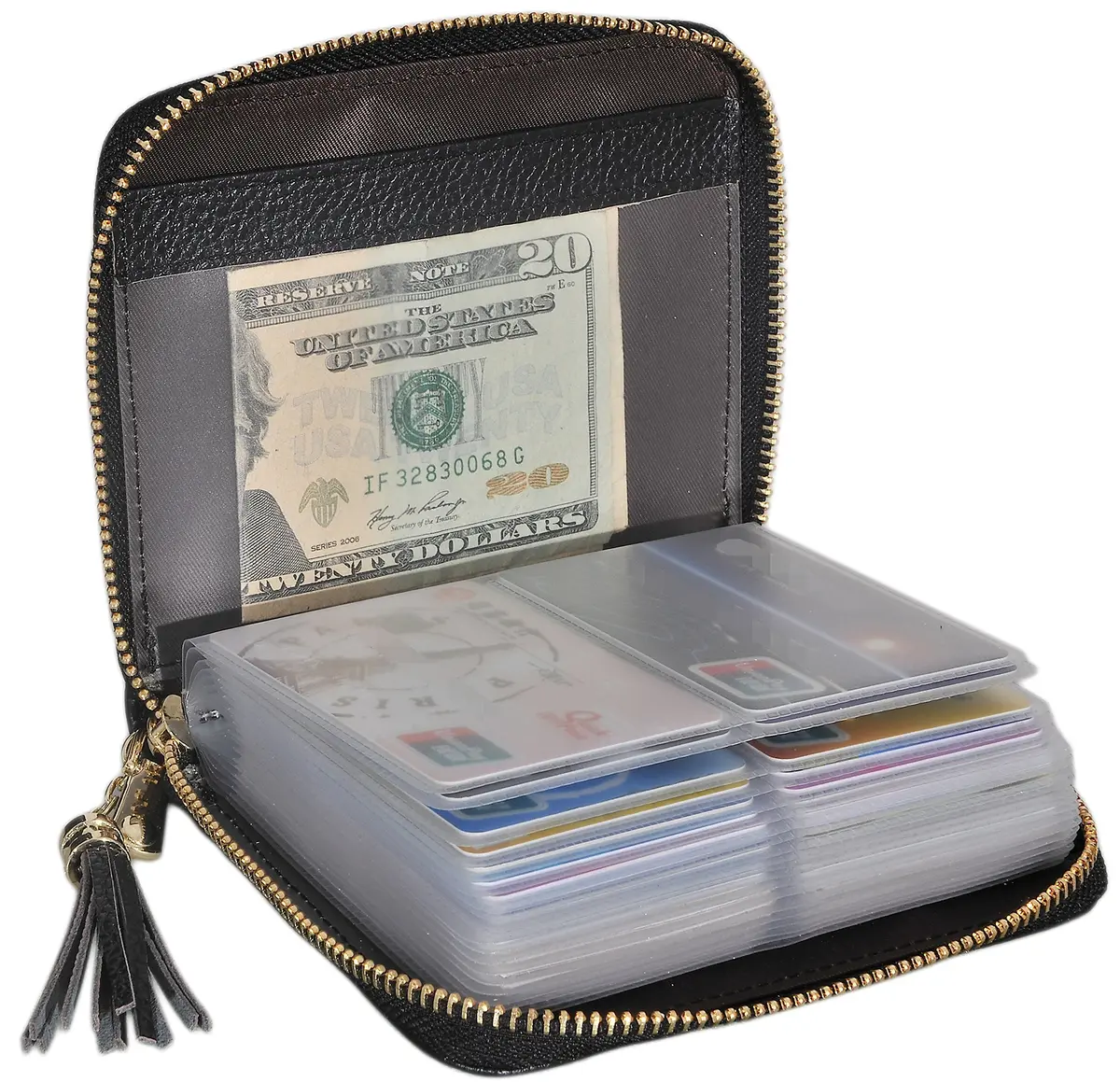 Easyoulife Womens Genuine Leather RFID Blocking Card Holder Wallet with Zipper, 40 Card Slots & 2 ID Windows | Black - main product image