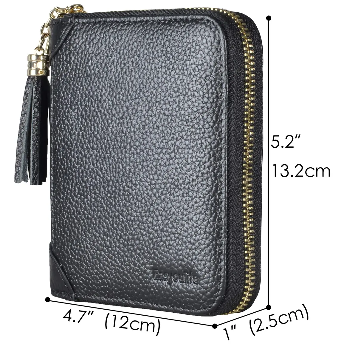 Easyoulife Womens Genuine Leather RFID Blocking Card Holder Wallet with Zipper, 40 Card Slots & 2 ID Windows | Black - view 5