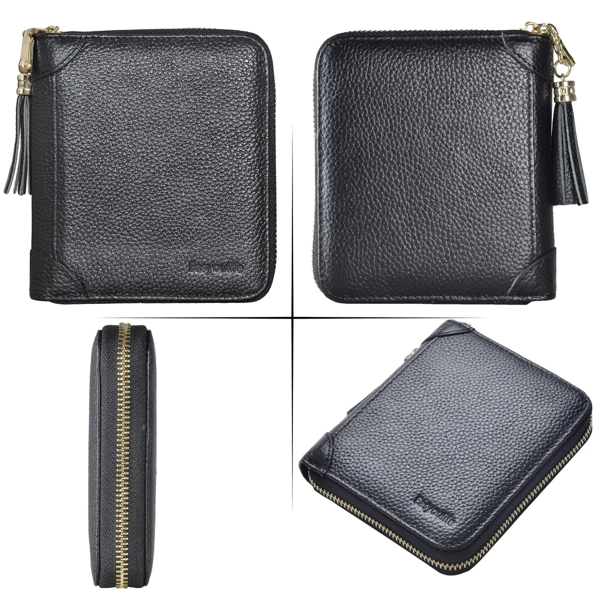 Easyoulife Womens Genuine Leather RFID Blocking Card Holder Wallet with Zipper, 40 Card Slots & 2 ID Windows | Black - view 6