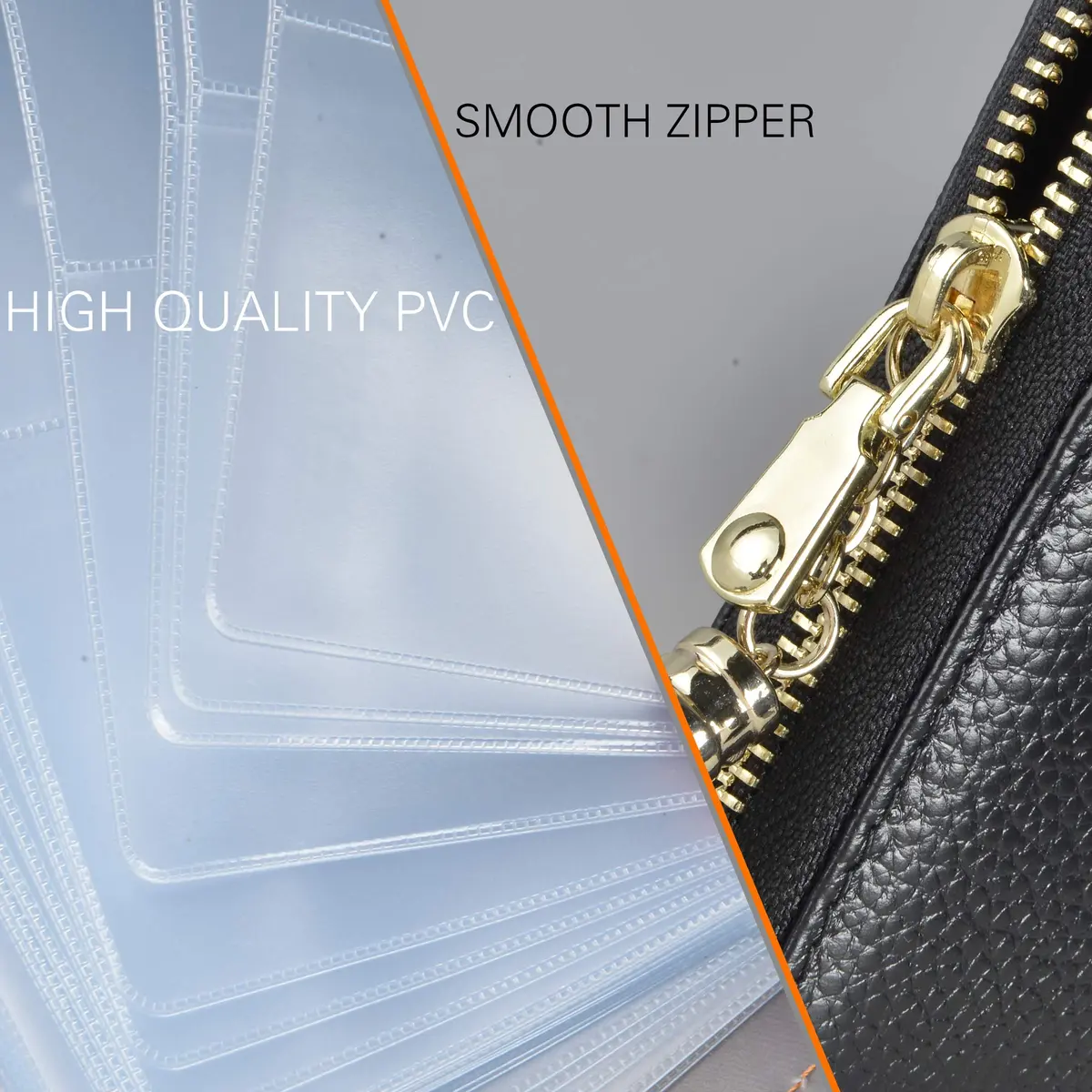 Easyoulife Womens Genuine Leather RFID Blocking Card Holder Wallet with Zipper, 40 Card Slots & 2 ID Windows | Black - view 7