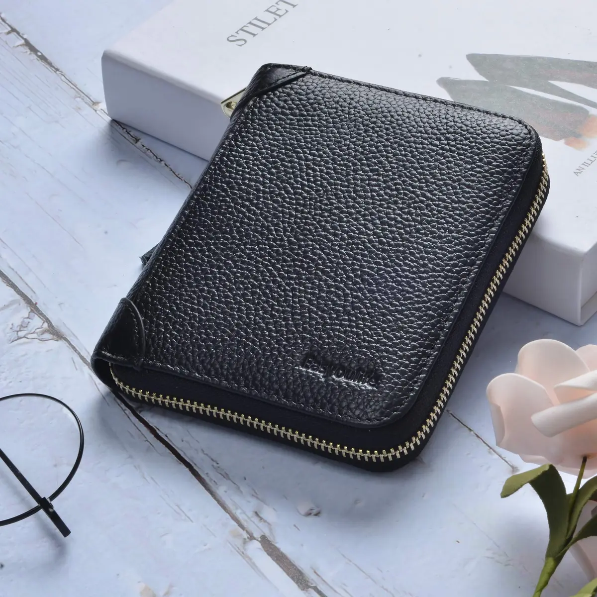 Easyoulife Womens Genuine Leather RFID Blocking Card Holder Wallet with Zipper, 40 Card Slots & 2 ID Windows | Black - view 2