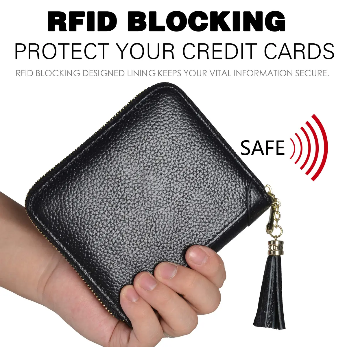 Easyoulife Womens Genuine Leather RFID Blocking Card Holder Wallet with Zipper, 40 Card Slots & 2 ID Windows | Black - view 4