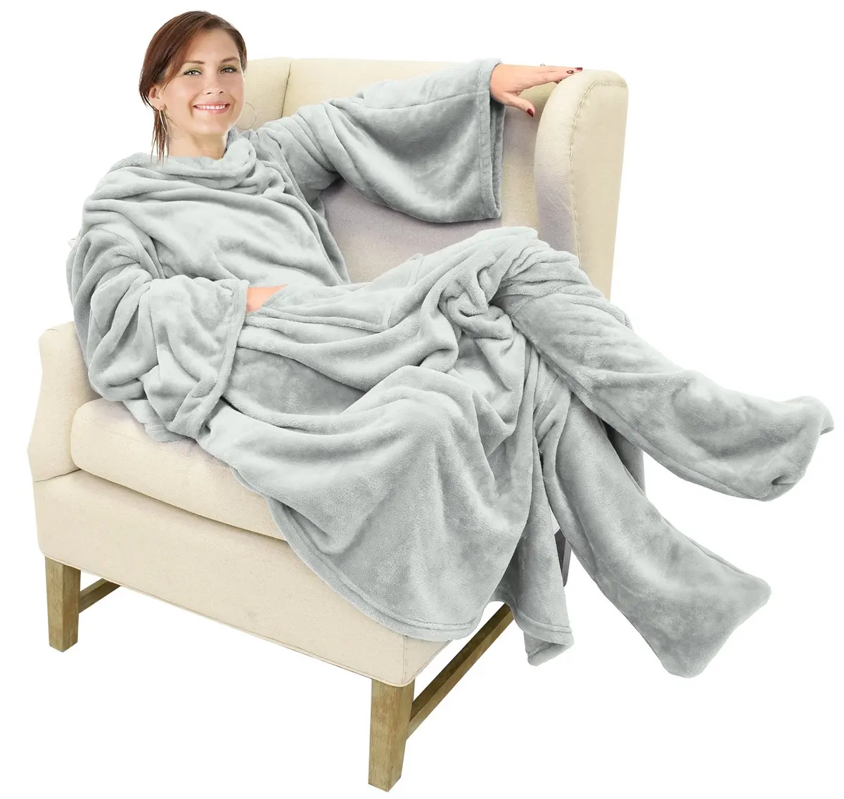 Catalonia Wearable Blanket with Sleeves & Foot Pocket for Adults | Cozy Micro Fleece, Oversize 75" x 53" - main product image