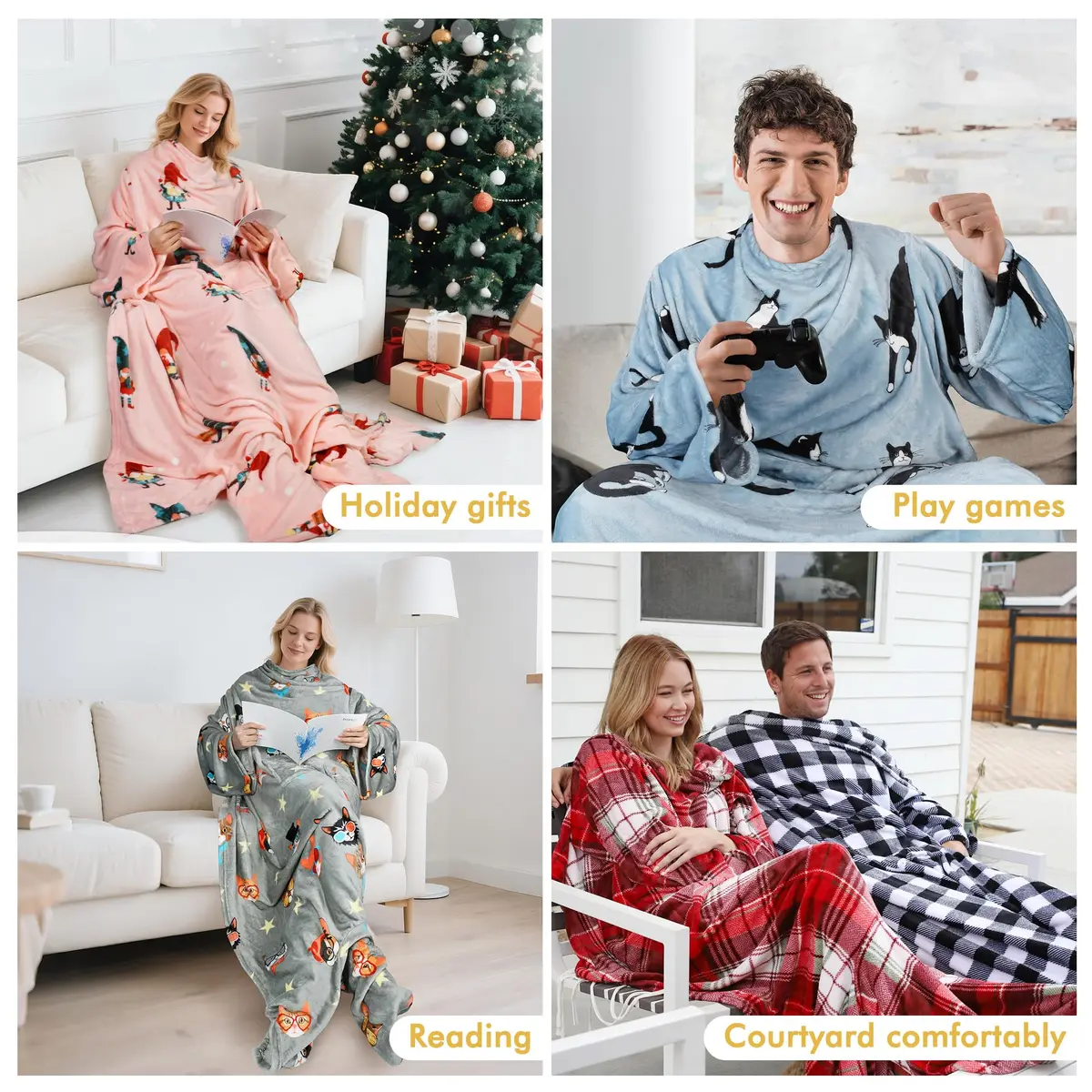 Catalonia Wearable Blanket with Sleeves & Foot Pocket for Adults | Cozy Micro Fleece, Oversize 75" x 53" - view 7