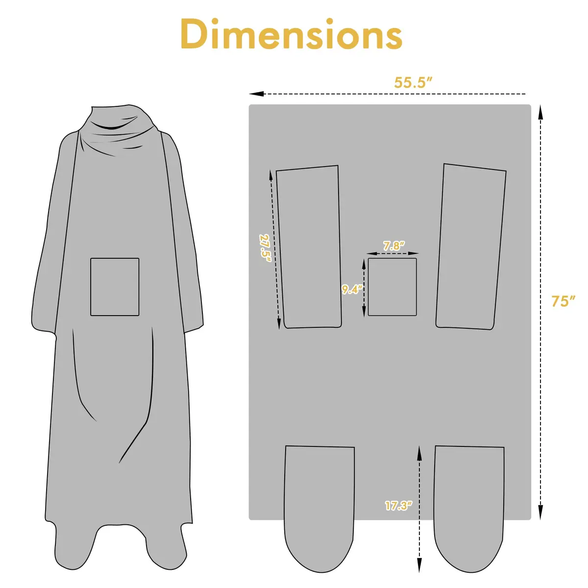 Catalonia Wearable Blanket with Sleeves & Foot Pocket for Adults | Cozy Micro Fleece, Oversize 75" x 53" - view 8