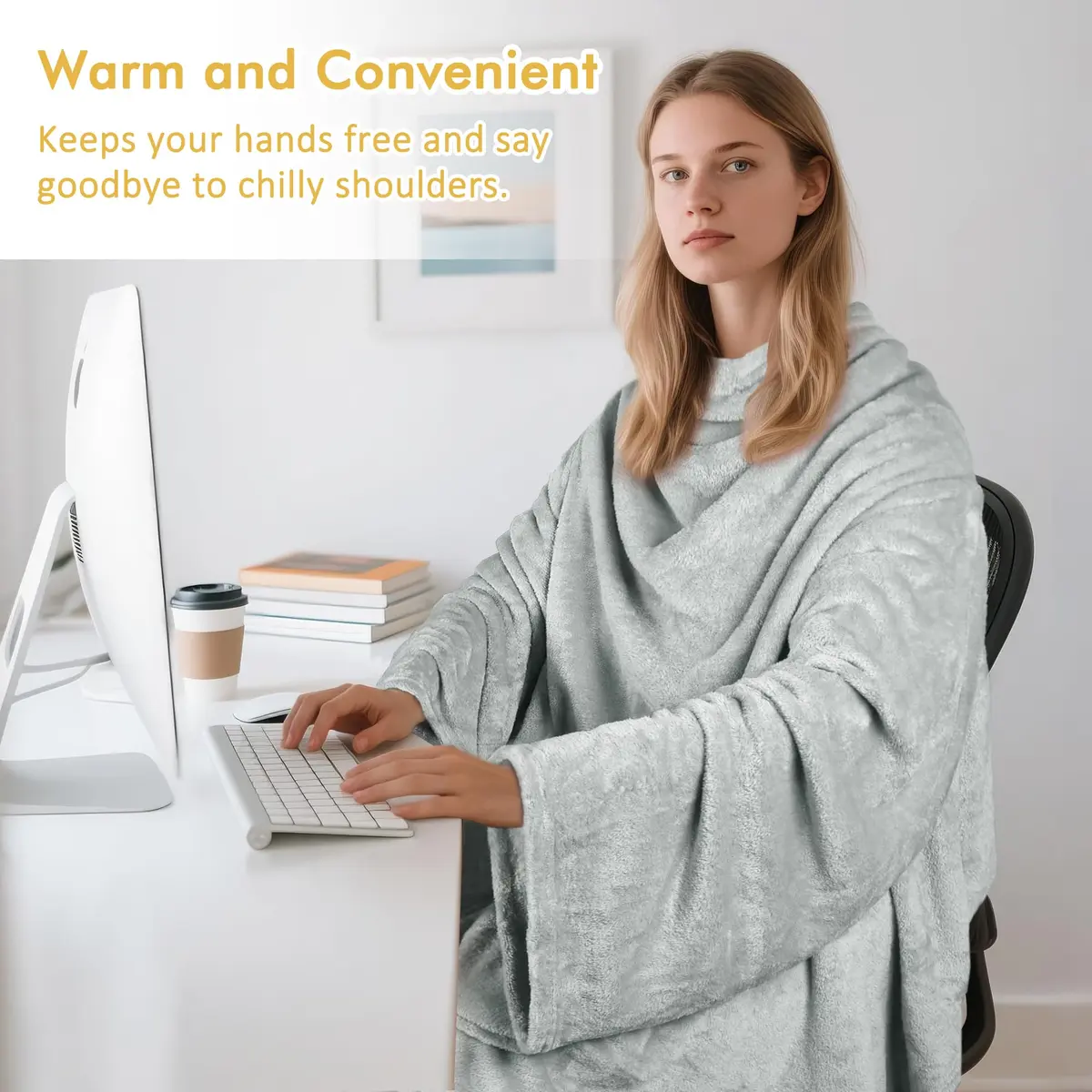 Catalonia Wearable Blanket with Sleeves & Foot Pocket for Adults | Cozy Micro Fleece, Oversize 75" x 53" - view 4