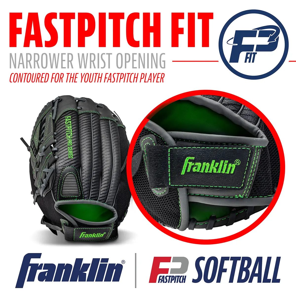 Franklin Sports Windmill Series Softball Glove 12" | Youth Fastpitch Fit, Lightweight Mesh, Adjustable Wrist - view 6