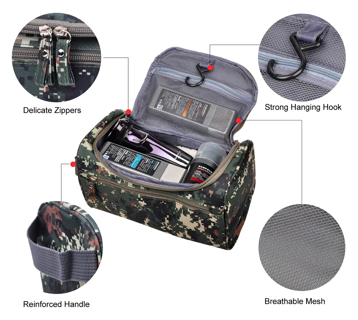 Vercord Mens Toiletry Bag Wash Travel Small Shaving Dop Kit Shower Bathroom Ditty Hygiene Bag Camo Mosaic | Water-Resistant & Portable - view 5