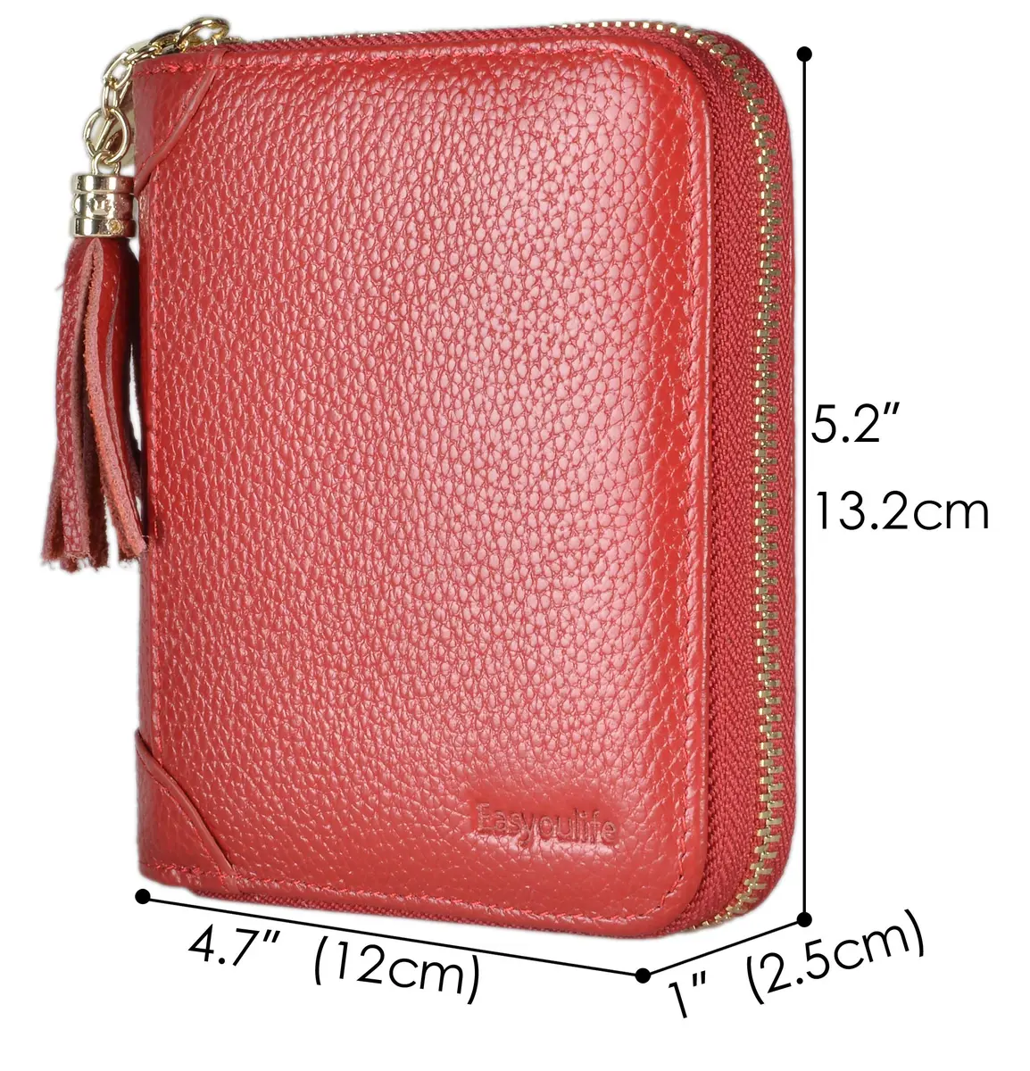 Easyoulife Womens Genuine Leather RFID Blocking Card Holder Wallet with Zipper, 40 Card Slots & 2 ID Windows | Red - view 5