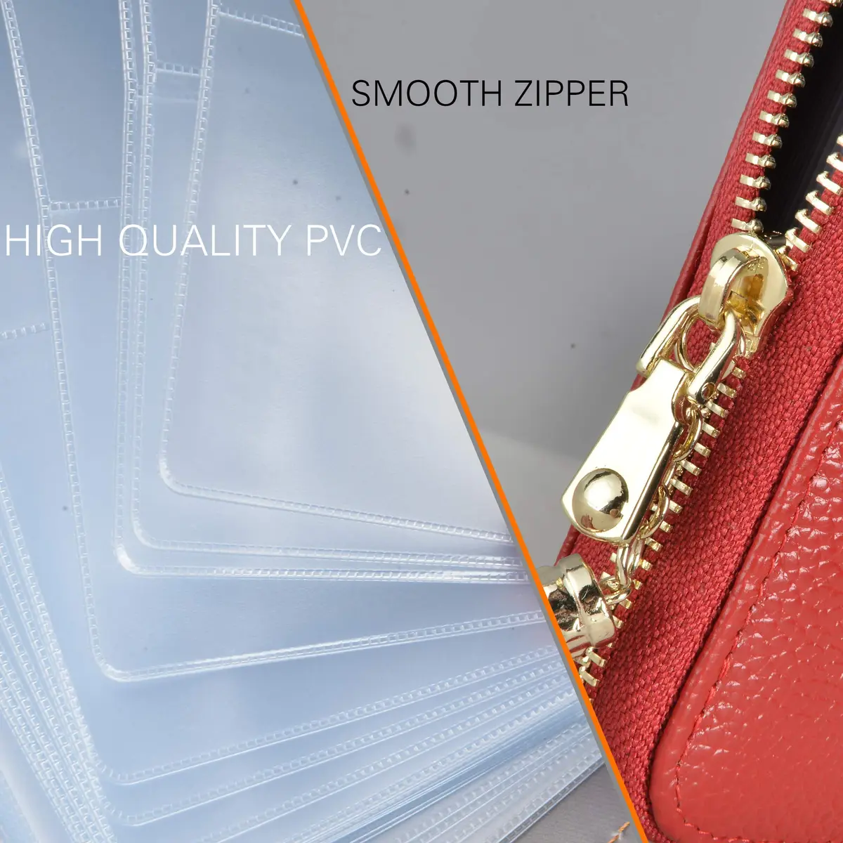 Easyoulife Womens Genuine Leather RFID Blocking Card Holder Wallet with Zipper, 40 Card Slots & 2 ID Windows | Red - view 7