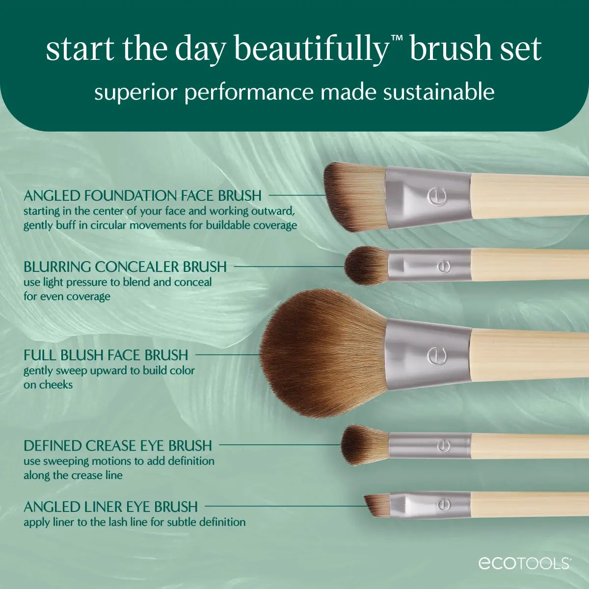 EcoTools 6 Piece Start the Day Beautifully Makeup Brush Set | Vegan & Cruelty-Free with Bamboo Handles - view 2