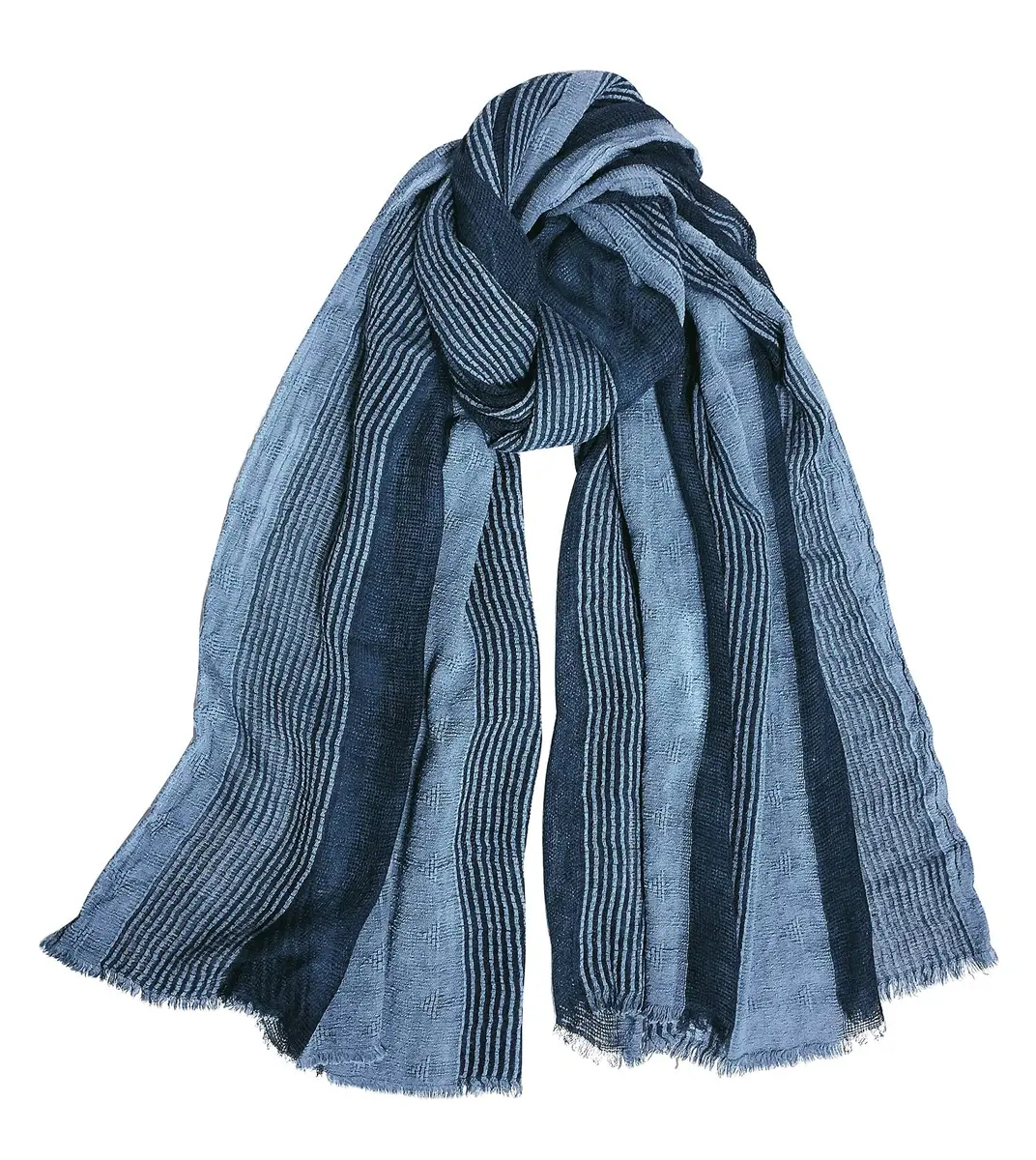 GERINLY Cotton-Linen Scarves Mens Stripe Crinkle Long Scarf Blue | Reversible & Light for All Seasons - main product image