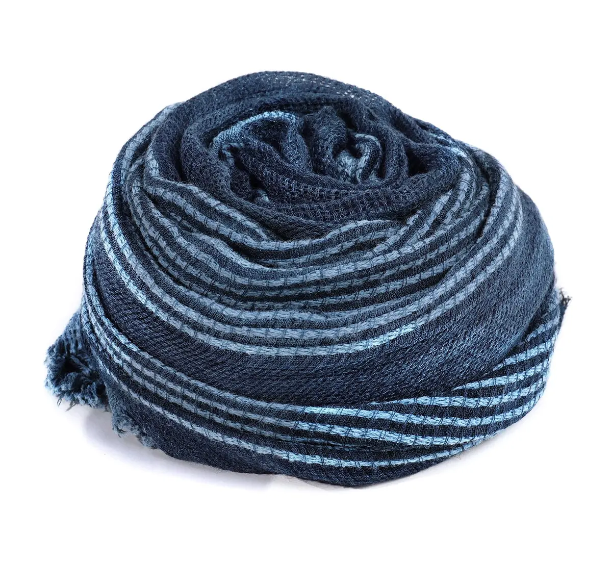GERINLY Cotton-Linen Scarves Mens Stripe Crinkle Long Scarf Blue | Reversible & Light for All Seasons - view 5