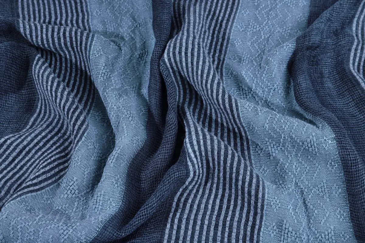 GERINLY Cotton-Linen Scarves Mens Stripe Crinkle Long Scarf Blue | Reversible & Light for All Seasons - view 6
