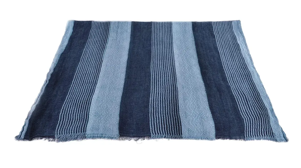 GERINLY Cotton-Linen Scarves Mens Stripe Crinkle Long Scarf Blue | Reversible & Light for All Seasons - view 7