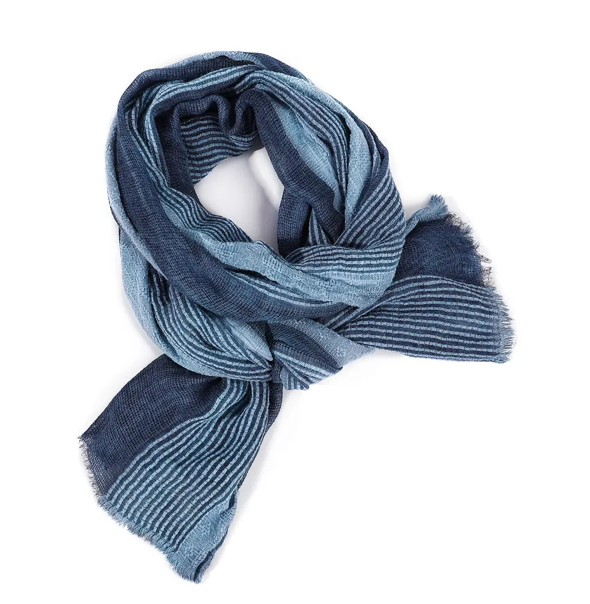 GERINLY Cotton-Linen Scarves Mens Stripe Crinkle Long Scarf Blue | Reversible & Light for All Seasons - view 4