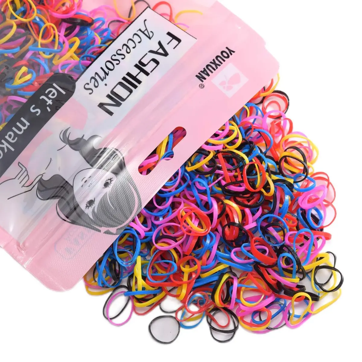 Youxuan Kids Elastics No Damage Colored Hair Bands 1000 Pack Small Size | Bright, Strong & Gentle (70-120 chars) - main product image