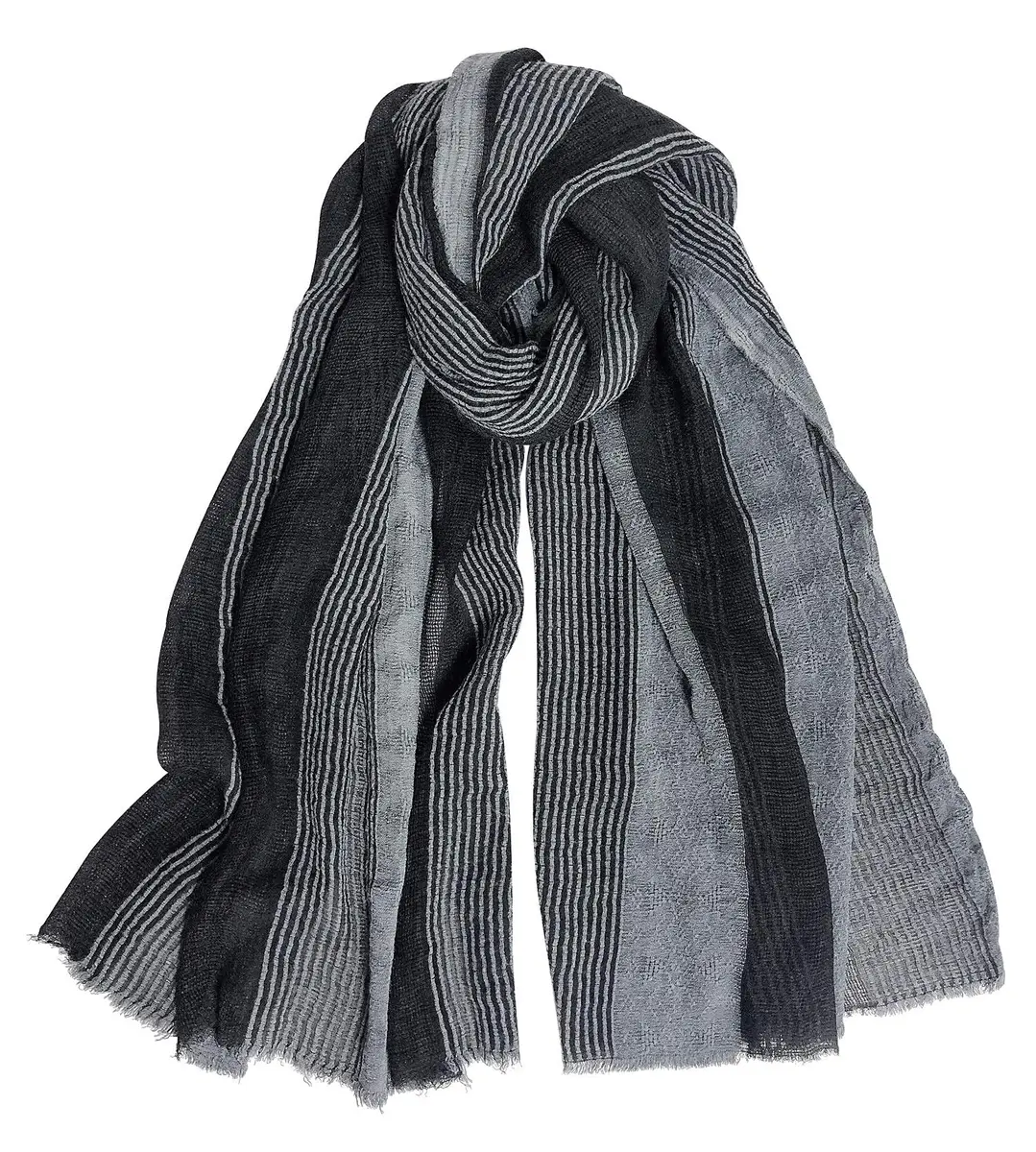 GERINLY Cotton-Linen Men Scarves Stripe Crinkle 75cm x 180cm | Reversible Summer Wrap for Travel & Casual Wear - main product image
