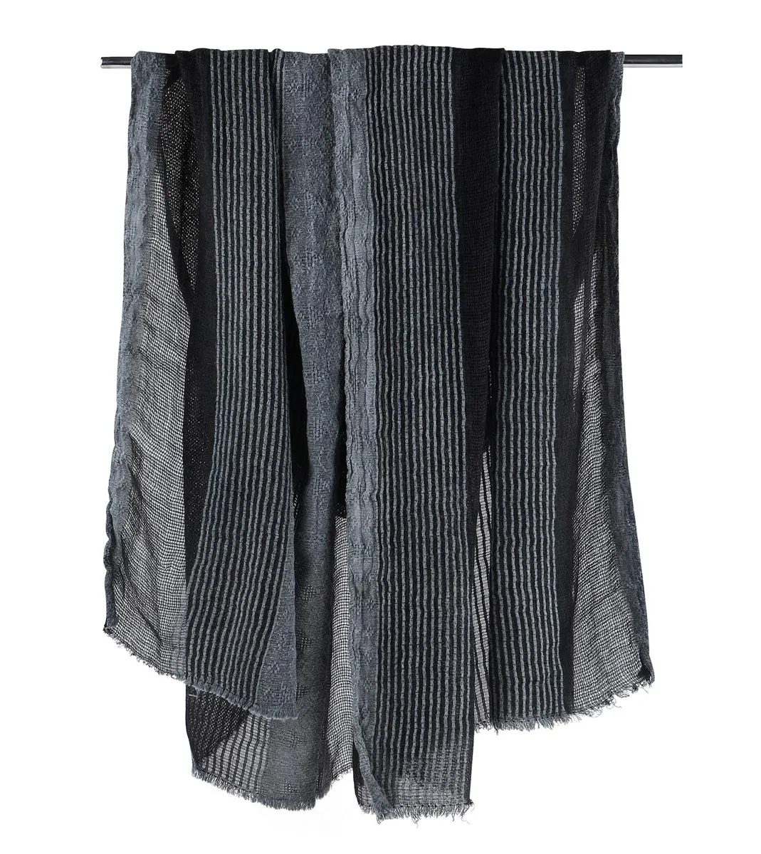 GERINLY Cotton-Linen Men Scarves Stripe Crinkle 75cm x 180cm | Reversible Summer Wrap for Travel & Casual Wear - view 5