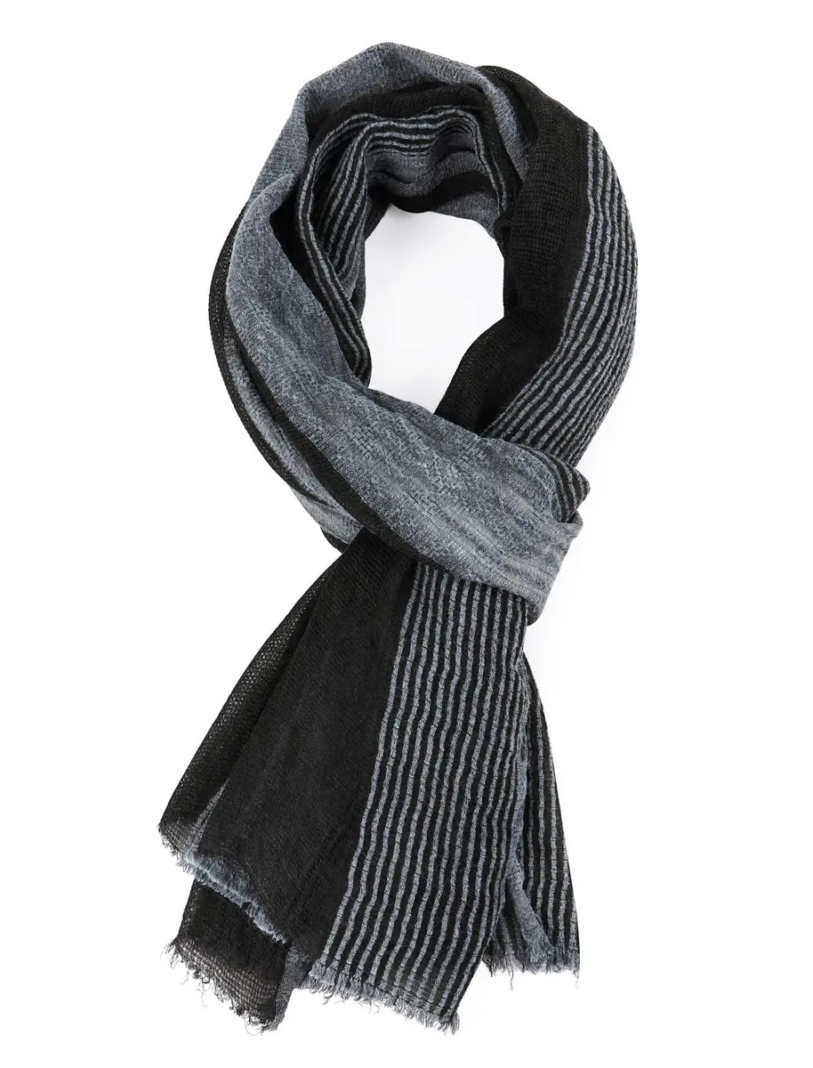 GERINLY Cotton-Linen Men Scarves Stripe Crinkle 75cm x 180cm | Reversible Summer Wrap for Travel & Casual Wear - view 2